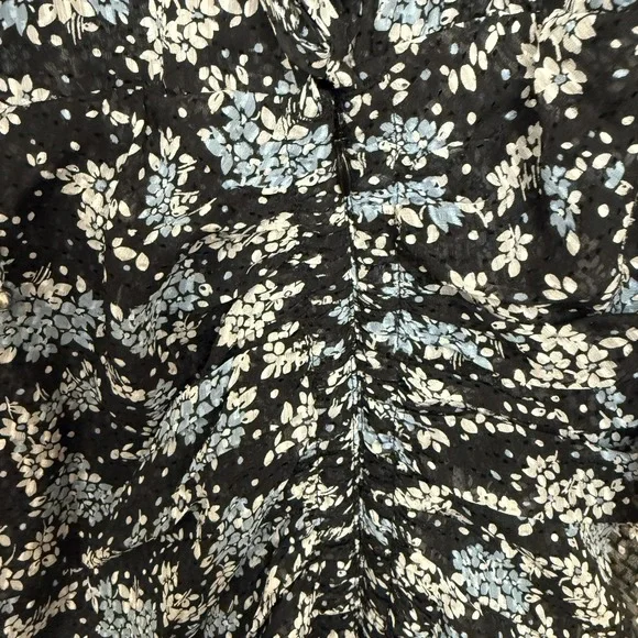 Veronica Beard Sean Wrap Dress Womens 20 Black Ditsy Floral Silk Ruched Ruffle - Picture 7 of 14